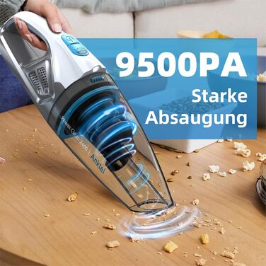 Ручний бездротовий пилосос Anktel PowerClean 2400 з LED, 9500Pa, мокрий/сухий, HEPA-фільтр, без мішка, білий/сірий