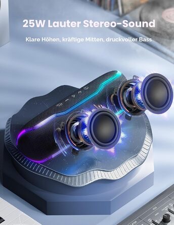 Bluetooth колонка AY з підсвіткою, водонепроникна IPX7, стереозвук, мікрофон, 24 год роботи, чорна