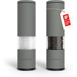Набір ручних мельниць для солі та перцю LARS NYSØM з регульованим керамічним жорном | Набір з 2 штук, нержавіюча сталь, сірий колір