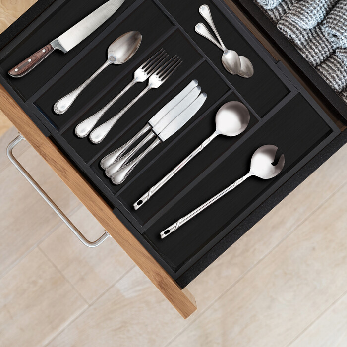 Relaxdays Extendable Bamboo Cutlery Box
