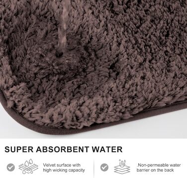 Килимок для ванної кімнати 40x60 см, антиковзаючий, м'який, швидковисихаючий, з високим ворсом, з мікрофібри для ванни, душу та ванної кімнати (прямокутний, колір: кава)
