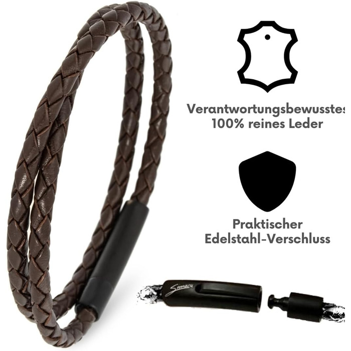 Преміум шкіряний браслет ручної роботи з Німеччини, унісекс. Браслет з натуральної шкіри з застібкою з нержавіючої сталі (S - до 16 см, коричневий)