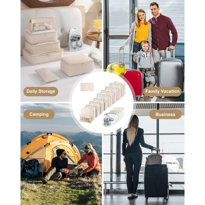 Набір органайзерів для валізи 18 шт., водонепроникні Packing Cubes, бежевий. Організатори для подорожей з чохлами для одягу