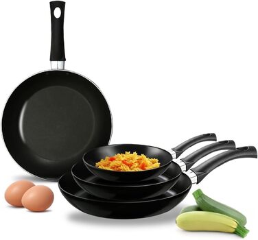 Набір антипригарних сковорідок Avilia (4 шт.) з нержавіючої сталі, діаметр 16-28 см, покриття AM Salus Hard System, ізольовані ручки, Made in Italy