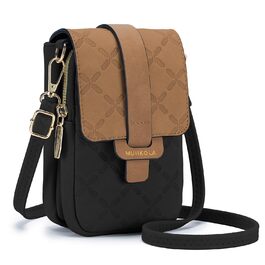 Сумка-органайзер на шию MUIIKOLA з RFID-захистом для телефону, велика місткість, екошкіра, чорно-коричнева