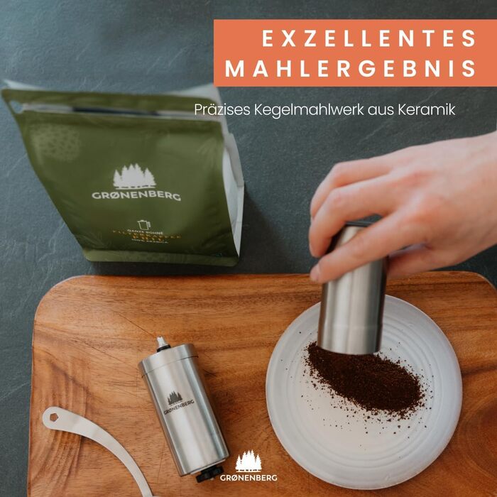 Groenenberg Spar Set 5 | French Press Thermo + Manual Coffee Grinder | French Press + Hand Coffee Grinder made of high-quality stainless steel 1 Liter French Press
