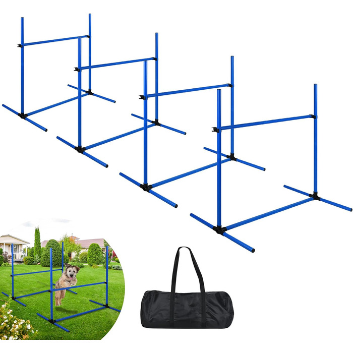 Набір для аджиліті для собак Grün 4X Hurden: набір шлагбаумів, регульована висота, 104x70x101 см (блакитний)
