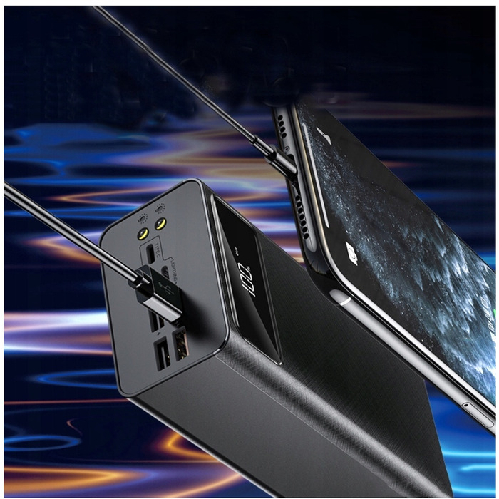 Потужний павербанк 50 000 мАг з LED-дисплеєм, USB-C, Lightning та 4 USB-портами: швидка зарядка 3 пристроїв одночасно