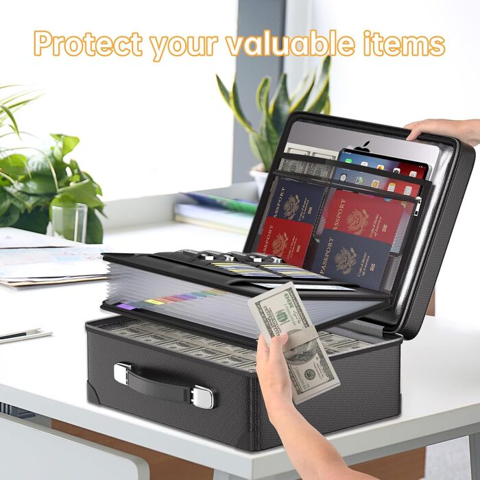 Вогнестійкий сейф для документів DocSafe з замком, термоізольований, водовідштовхувальний, 10 шарів, міцний кейс з блискавкою та кишенями, захищає особисті речі