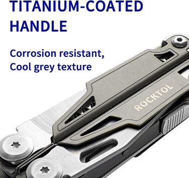 ROCKTOL 19-in-1 Multifunction Pliers - Titanium Coated EDC Tool with Safety Lock & Nylon Sheath - Gift for Men