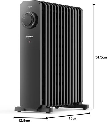 PELONIS 2500W Oil Radiator - Energy Saving, 13 Ribs Electric Heater, Mobile Electric Heater with Thermostat, 3 Heat Settings and Overheat Protection, Electric Radiator Heater, Black 13 Ribs without Remote Control Black