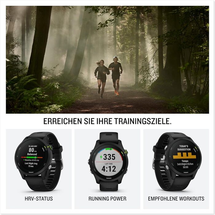 Garmin Forerunner 255 Music – GPS-годинник для бігу з індивідуальними планами тренувань, функціями для бігу та детальною аналітикою. 1.3' кольоровий дисплей, час роботи до 14 днів, водонепроникний, музика, 46 мм, чорний