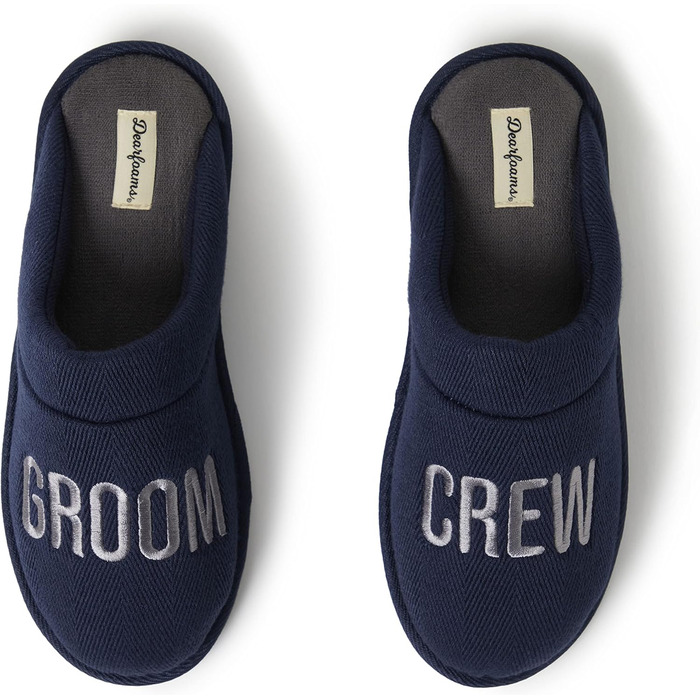 Тапочки Dearfoams для чоловіків, для нареченого/свідка, подарунок на весілля, великий розмір, темно-синій