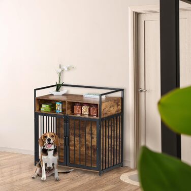 Клітка для собак Relaxdays у стилі меблів, HBT: 85x80x54 см, з полицею, 2 дверцятами, дерев'яний дизайн, коричнево-чорна, розмір 54 x 80 x 85 см