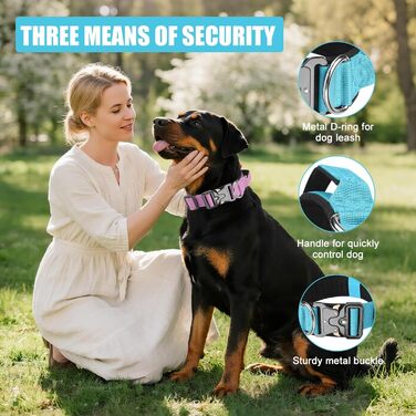 Тактичний нашийник для собак Ledeak з ручкою, регульований, широкий, з м'якою підкладкою, надійний, з металевою застібкою, для дресирування (фіолетовий, синій, L)