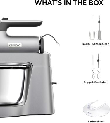 Міксер Kenwood Chefette HMP54.000SI – ручний і стаціонарний, 3,5 л, нержавіюча сталь, 650 Вт, регульована швидкість, сріблястий