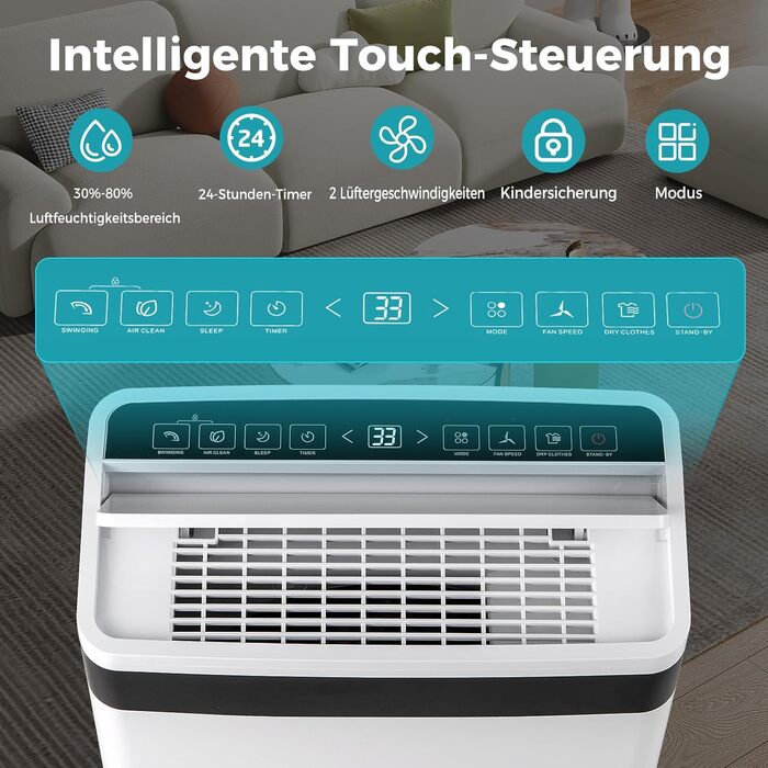 Вологопоглинач повітря COSTWAY з 4 режимами, 24-годинним таймером, вентилятором та режимом сну, 5л баком та зливним шлангом, LED-дисплеєм, для приміщень до 250м³ (100м²), продуктивність 28.5л/день