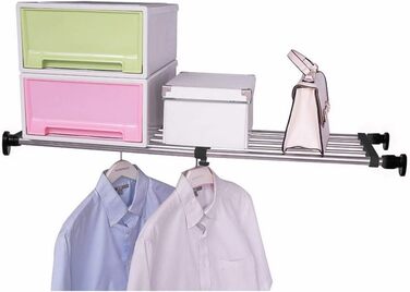 Hershii Extendable Closet Shelf, Retractable Closet Organizer, Adjustable Closet Divider, Pull-Out Closet Rod, Closet Metal Storage, for Wardrobe, Kitchen, Bathroom, Black (60-80cm/23.62-31.5inches)