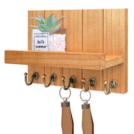 Дерев'яне ключниця з полицею, 5 гачків, для прихожей, вітальні, спальні - жовтий колір