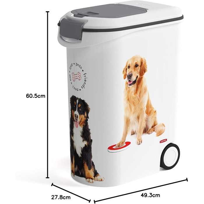 Контейнер для корму Curver Love Pets, 54 л, білий/сірий, 49,3 x 27,8 x 60,5 см, 20 кг