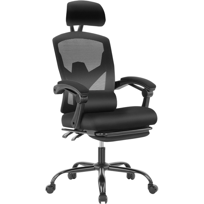 Офісне крісло DUMOS Ergonomisch C-3509 чорного кольору - ергономічне крісло з комфортними підлокітниками, підтримкою попереку та підставкою для ніг, для дому та офісу (26 x 39 x 50.75 inches)