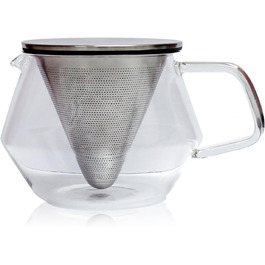 Kinto Unitea One Touch Teapot made of stainless steel, heat-resistant glass teapot with stainless steel infuser in the lid (Japan Import) (850ml, Silver)