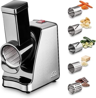 Solis Electric Vegetable Slicer Slice & More 8401 - All-in-One Slicer - Spiralizer - Multi-Grater + Food Processor + Vegetable Grater with 5 Cutting Drums - Stainless Steel/Plastic - 350 Watts