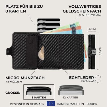 PURISTO KLIK: Тонкий чоловічий гаманець з натуральної шкіри з RFID захистом - на 10-12 карт, без відділу для монет (Carbon)