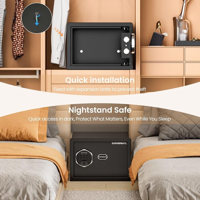 Сейф з відбитком пальця з LED-підсвічуванням – біометричний сейф з тихою системою відкривання, підсвічуванням клавіатури, з нержавіючої сталі, анти-злодійський