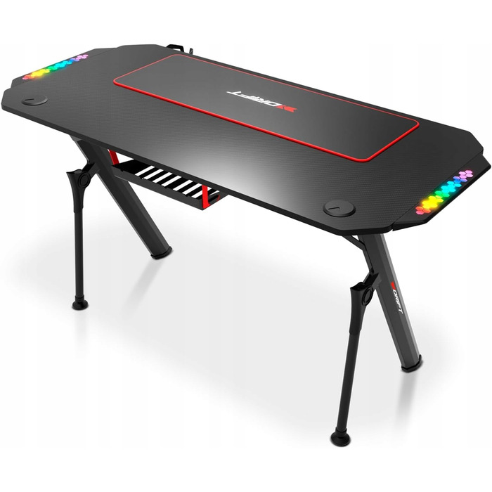Ігровий стіл 120x60x75 RGB, карбонова стільниця, килимок 80x30 — комплект для геймера