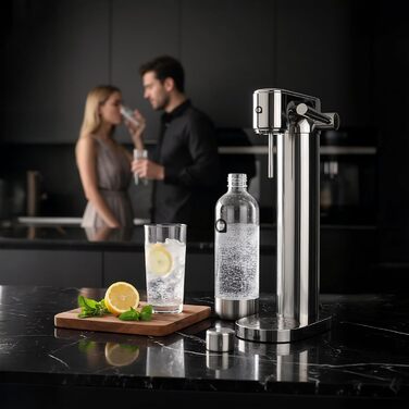 Aquafloow Содовий апарат з нержавіючої сталі для приготування газованої води з CO₂ циліндром (60 л), пляшка 0.8 л BPA-free з нержавіючою основою