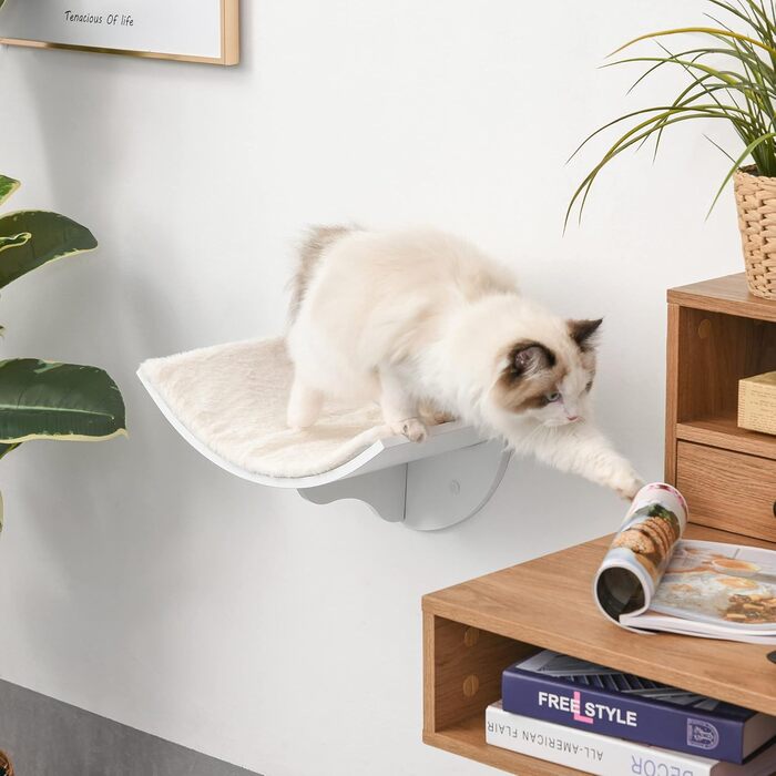 PawHut Cat Bed, Wall-Mounted Cat Bed, Cat Shelf, Wall Mount, Plush Cushion, MDF (White)