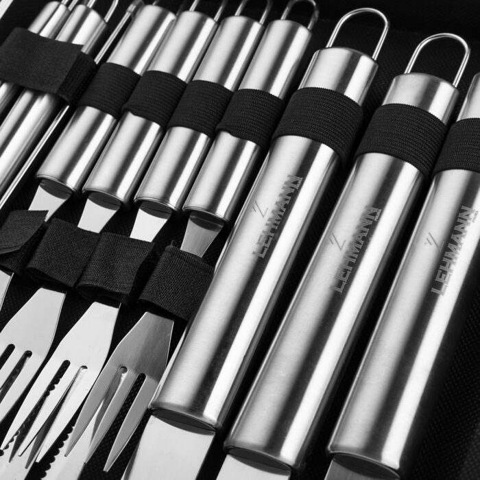 Набір гриль-посуду Lehmann LGAGA-YAN006 у металевому кейсі, 26 предметів, нержавіюча сталь, аксесуари для барбекю, преміум-якість, подарунок для чоловіків