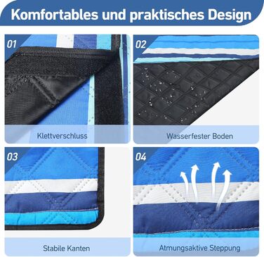 Водонепроникний плед для пікніка Boho 200x200см, XXL. Плед для пікніка, пляжу, кемпінгу, з бавовни, пісконепроникний, пральний, туристичний. Синій у смужку