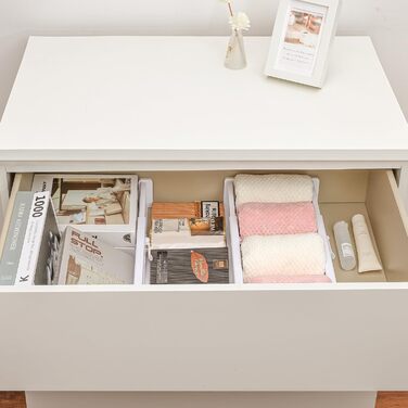 DIMJ 8-Piece Drawer Dividers Adjustable (32.6-56cm) Plastic, Closet Organizer for Kitchen Storage, Bedroom, Dresser, Light (8 Pieces, White)