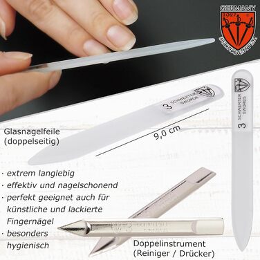 Набір для манікюру DREI SCHWERTER 'Catania' 6 предметів (Німеччина) - з ножицями для кутикули, щипчиками, пінцетом, алмазною та скляною пилочками, очищувачем для нігтів у футлярі, світло-коричневий