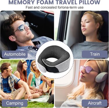 Подушка для шиї Memory Foam, ергономічна, з маскою для очей та навушниками, для подорожей