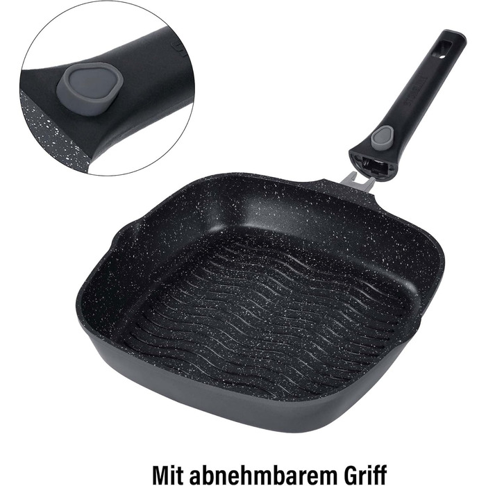 Сковорода гриль STONELINE Smart 28 см з антипригарним покриттям, алюмінієвий литий, зі знімною ручкою, для всіх плит (індукція), сіра