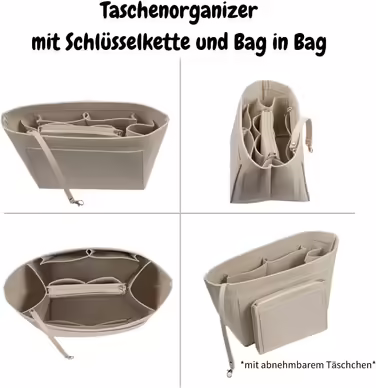 Charinor Bag Organizer for Longchamp, Felt Bag Organizer L with Key Chain and Bag in Bag (Beige, L)