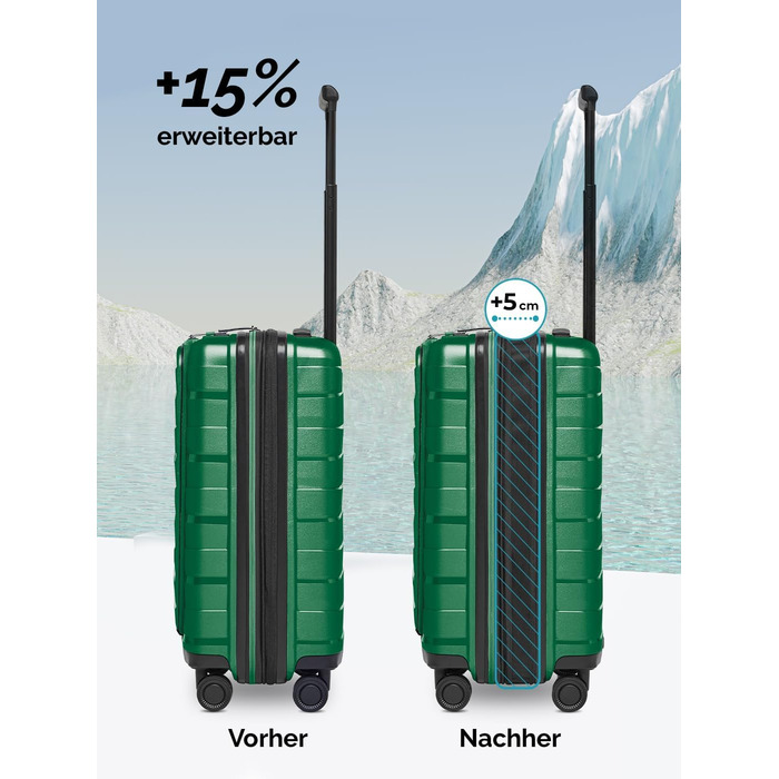 Чемодан середнього розміру з жорстким корпусом, розкладний, з відділенням для ноутбука | Trolley, 45 x 27 x 66 см, поліпропілен, 3.7 кг, TSA-замок, подвійні колеса (Ізумрудно-зелений металік)