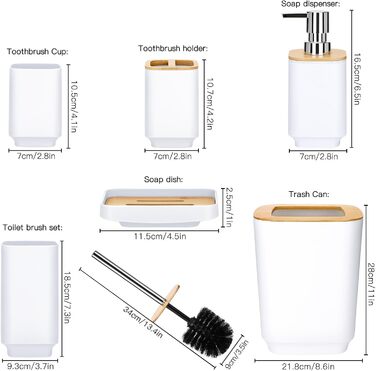 Набір аксесуарів для ванної кімнати JOTOM з бамбука (6 шт.) - сірий колір