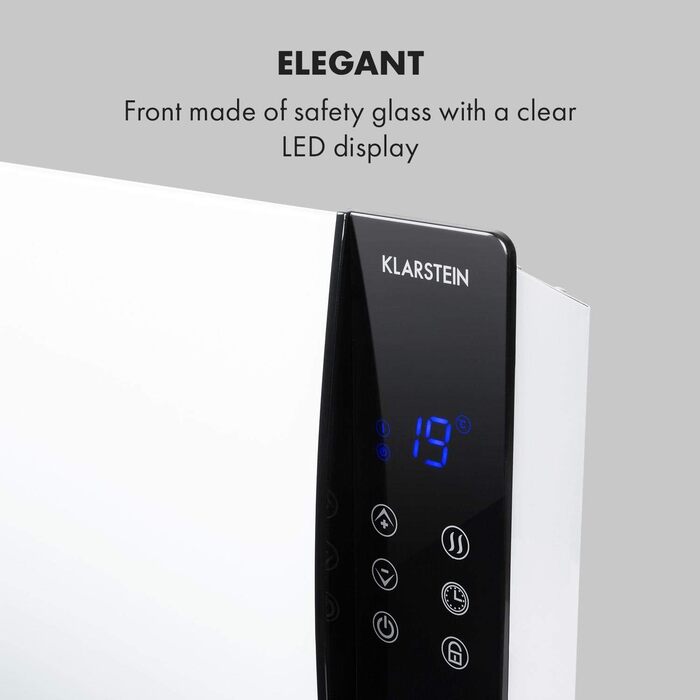 Конвектор Klarstein Lindholm з LED-дисплеєм, керуванням Touch-Panel та пульт дистанційного керування, 1000/2000 Вт, термостат, захист від перегріву, білий