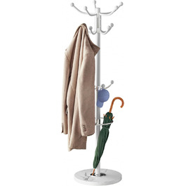 Casaria® Clothes Rack Marble Base Metal 14 Hooks 360° Swivel Stable 37x37x175 cm Entryway Office Coat Rack Clothes Rail Jacket Stand (White, Straight)