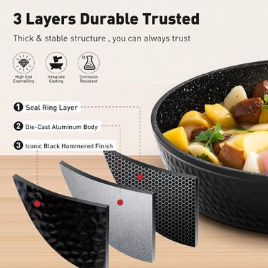 Набір посуду DishDelight 15 предметів: каструлі та сковороди з антипригарним покриттям, індукційні, з граніту, чорного кольору