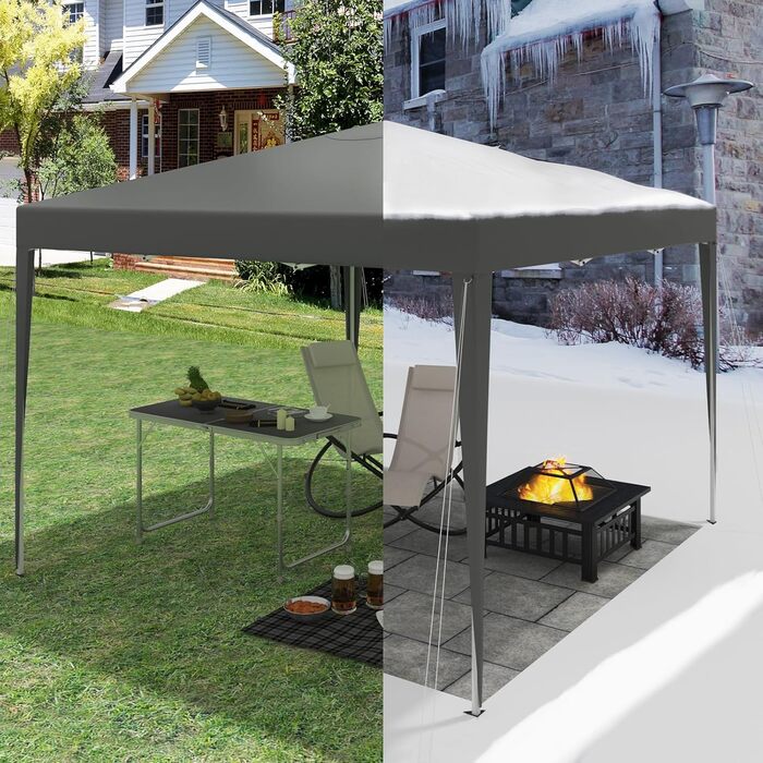 WOLTU Pop-Up Pavilion, Waterproof Folding Pavilion, Sun Shade Event Pavilion, Garden Pavilion for Terrace, Camping, Festival, Pagoda Tent from Oxford Fabric with Metal Frame, 3 x 3 m, PVL0002be (Gray)