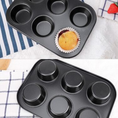 6-Cup Muffin Tin, Non-Stick Coated, 2 Pack, Carbon Steel, Muffin Tin, Baking Pan Set, Cupcake Baking Pan for Oven
