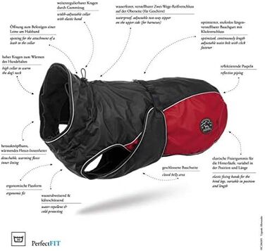 Hunter UPPSALA ALLROUNDER Dog Coat, 2-in-1, Detachable Fleece Lining, Water-Repellent, Size 50, Anthracite/Red 50 Anthracite/Red