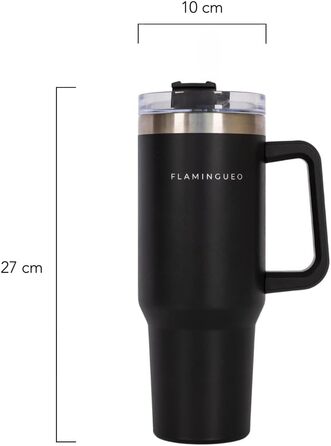 Термокружка з трубочкою Flamingueo - термос, сталева, 1,18л, блакитний (чорний), зберігає холод 24г, гаряче - 10г