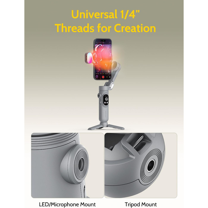Стабілізатор для смартфона AOCHUAN з 3 осями, для iPhone 16/15 Pro та Android, з розпізнаванням обличчя, 1/4