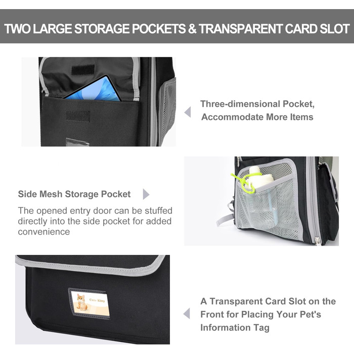 Рюкзак-переноска для котів та собак, чорний. Дихаючий рюкзак-переноска для маленьких та середніх тварин, ідеальний для подорожей, прогулянок, хатин та кемпінгу